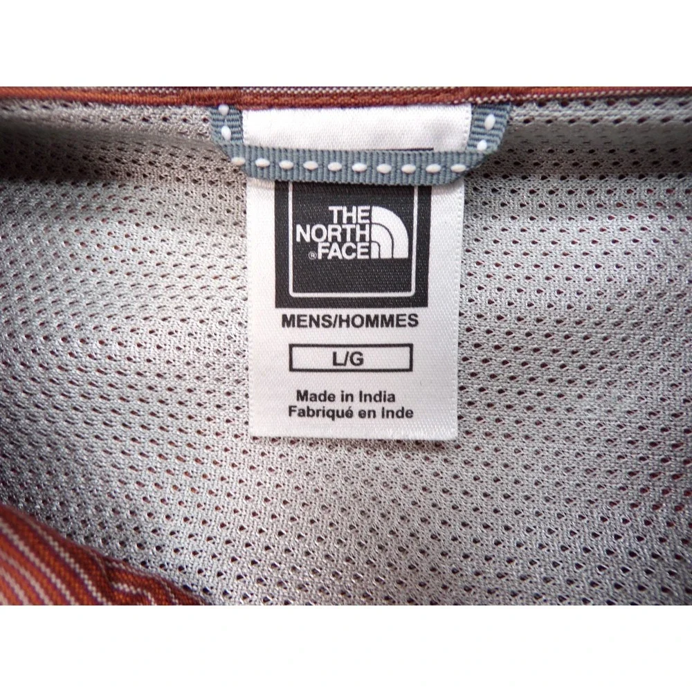 The North Face Men's Button Down Large Red Striped Shirt W/ Zip Pocket